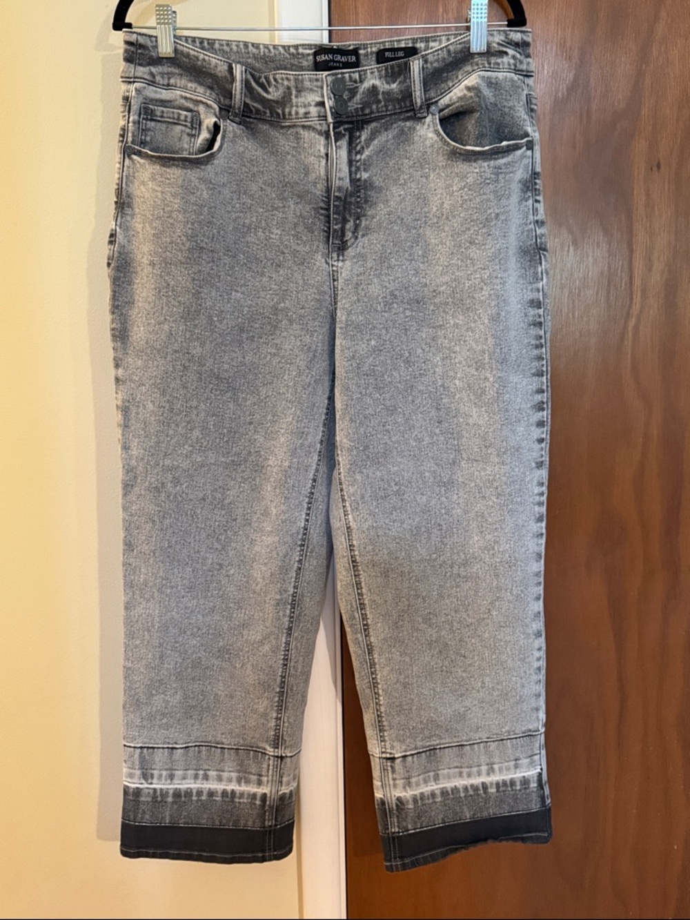 Susan Graver Gray Washed Cropped Jeans with Dip Dye Hem